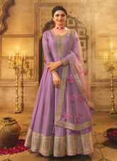 Dola Silk Embroidered Gown in Lilac